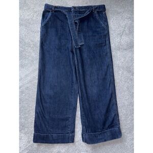 Oat New York High Rise Wide Leg Jeans Sz 12/31 Tie Belt Luxe Dark Wash Flare